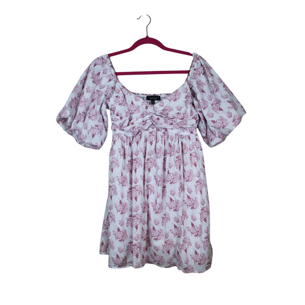 Trixxi Pink White Floral Empire Waist Fit & Flare Prairie Romantic Mini Dress